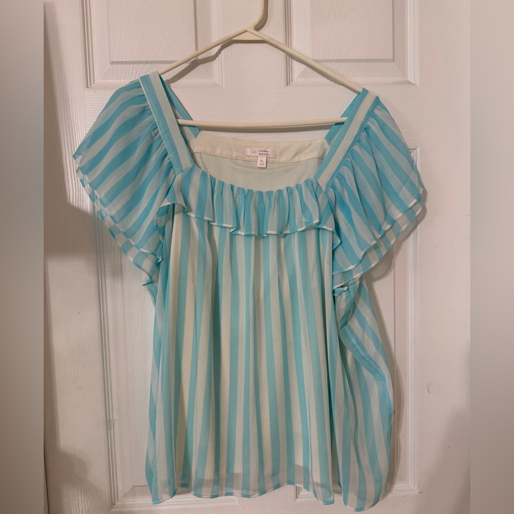 LC Lauren Conrad Blue and White Striped Blouse